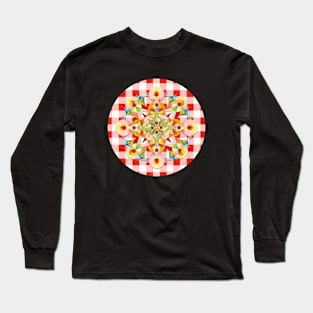 Red Gingham Pastel Mandala Long Sleeve T-Shirt